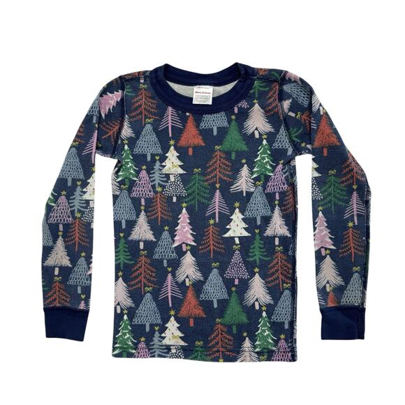 HANNA ANDERSSON Blue Holiday Trees Pajama Top Size 6-7 120 Kids Winter Muticolor - Picture 1 of 4